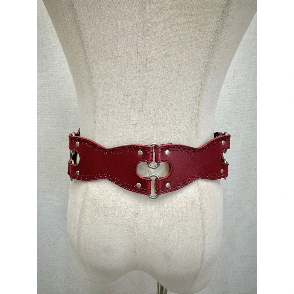 Hinged Wide Waist Belt Womens Medium‎ Red Excellent Bonded Leather Western